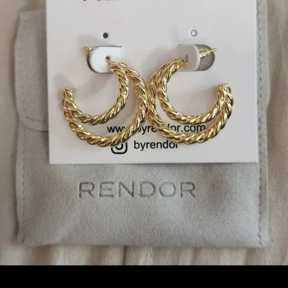 RENDOR Victoria Yellow Gold Plated  Double Hoop Earrings - Picture 3 of 5